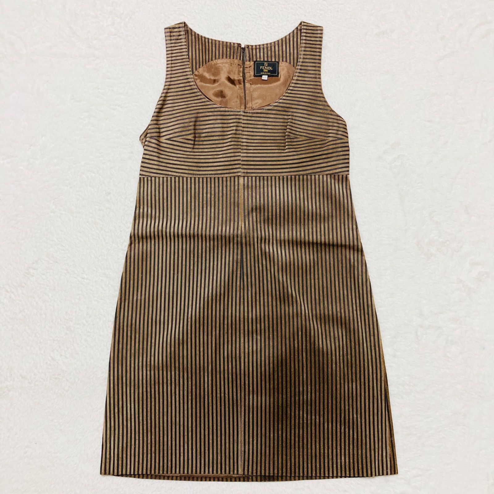 □美品□FENDI フェンディ スエードレザーノースリーブワンピース 