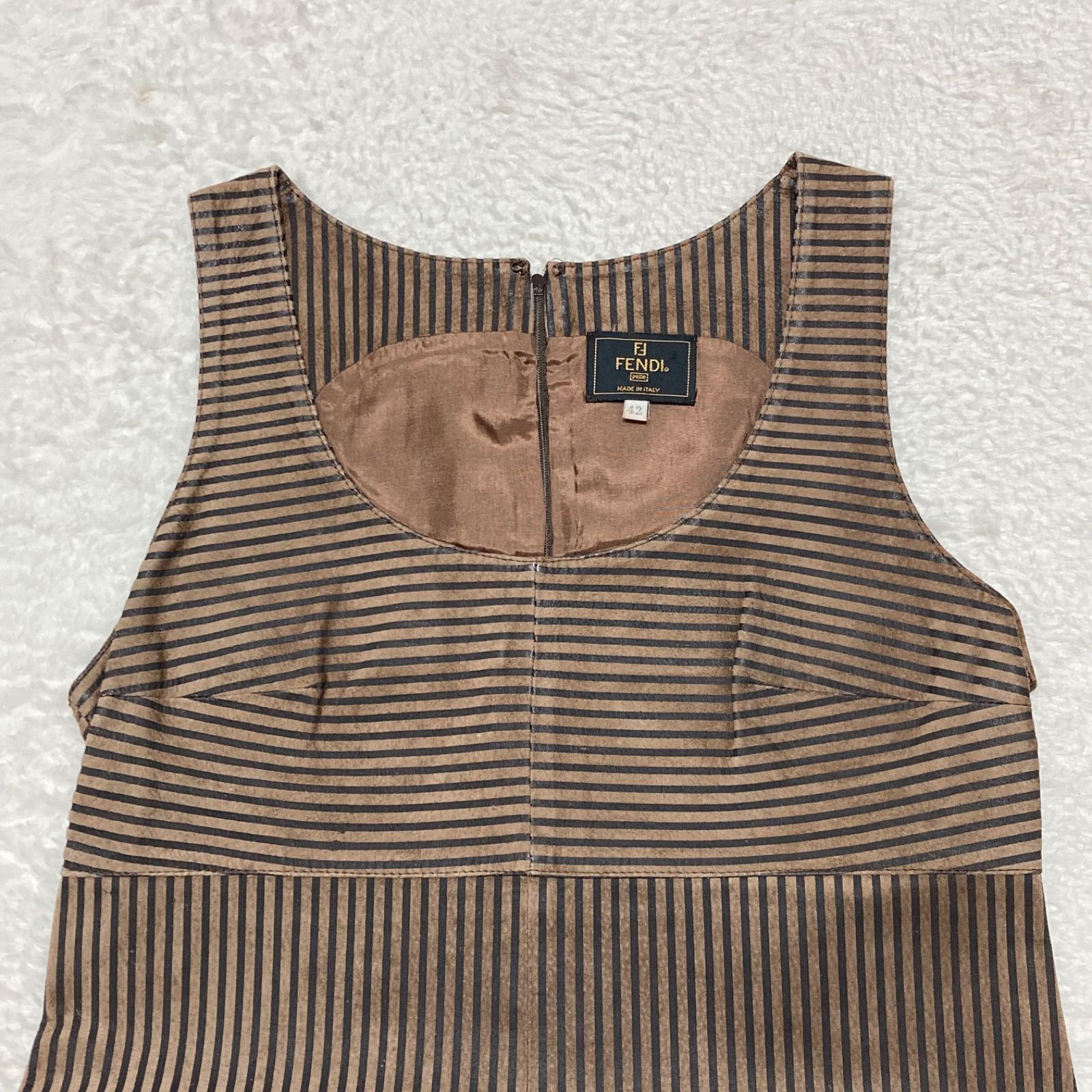 FENDI ノースリーブワンピース 42 ブラウン系 □美品□FENDI フェンディ スエードレザーノースリーブワンピース