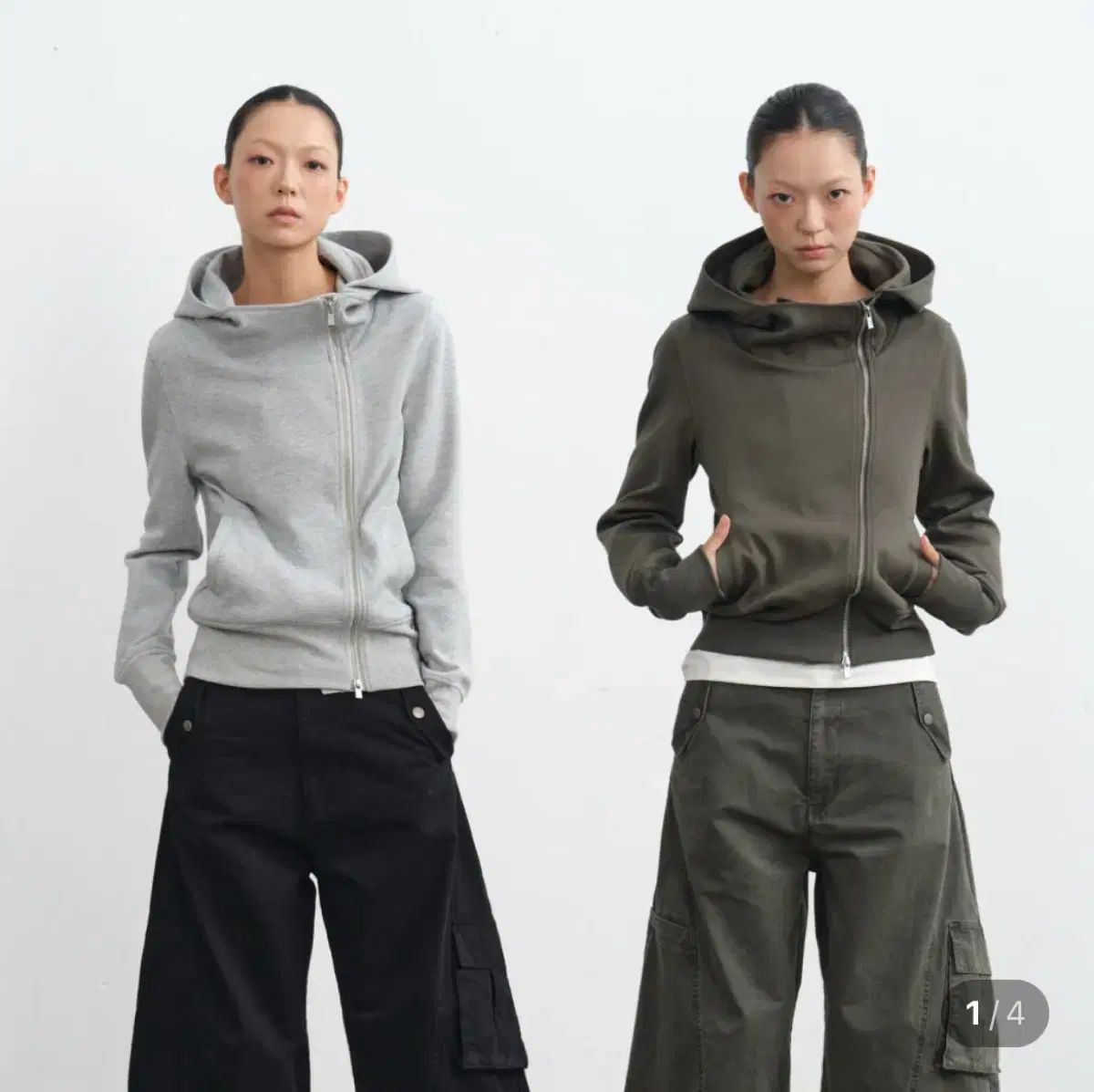 LINY LIBERTY リニーリバティ ハイネック フードジップアップ ツーウェイ スリムフィットTシャツ L