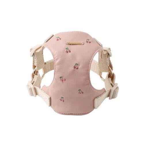 moncheri モンシェリ さくらんぼ刺繍ハーネス リードSET 犬 ハーネス 小型犬 S|ピンク サイズ調節 ワンタッチ 着脱簡単 犬用 お散歩 お出かけ