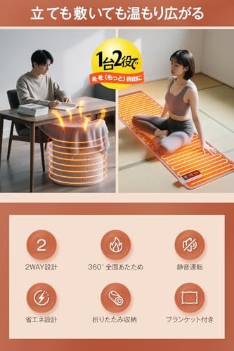 パネルヒーター ホットカーペット 冬革新 立て置き 平置き両用 360°発熱 3 WAYタイプ デスク下 足元ヒーター ホットマット ペット LCDディスプレー表示 5段階温度調節 4段階切タイマー 静音 省エネ 暖房