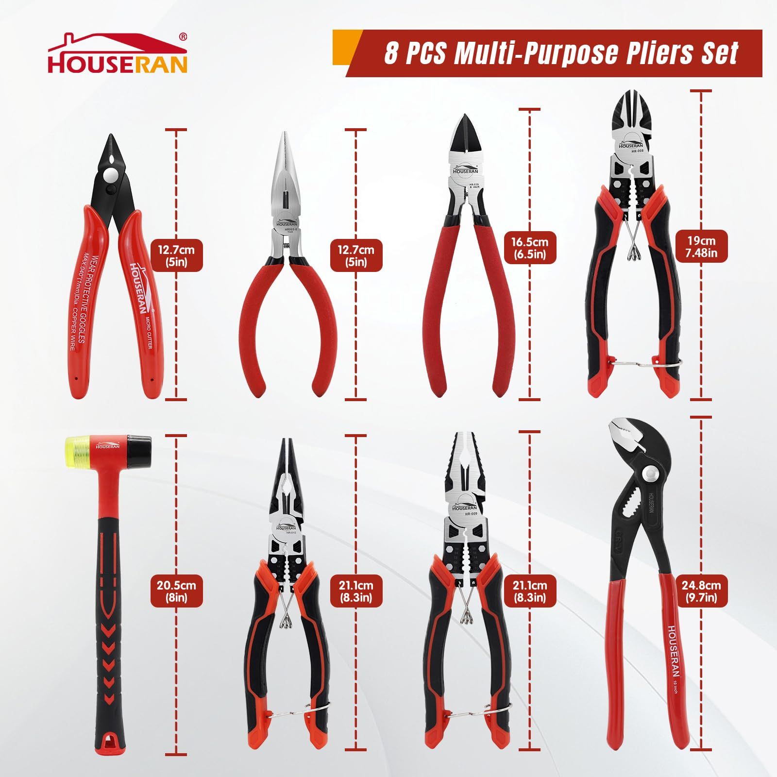 工具 8点セット ケース付き ニッパー ペンチ ラジオペンチ ウォーターポンププライヤー ゴムハンマー 家庭用 DIY 修理用