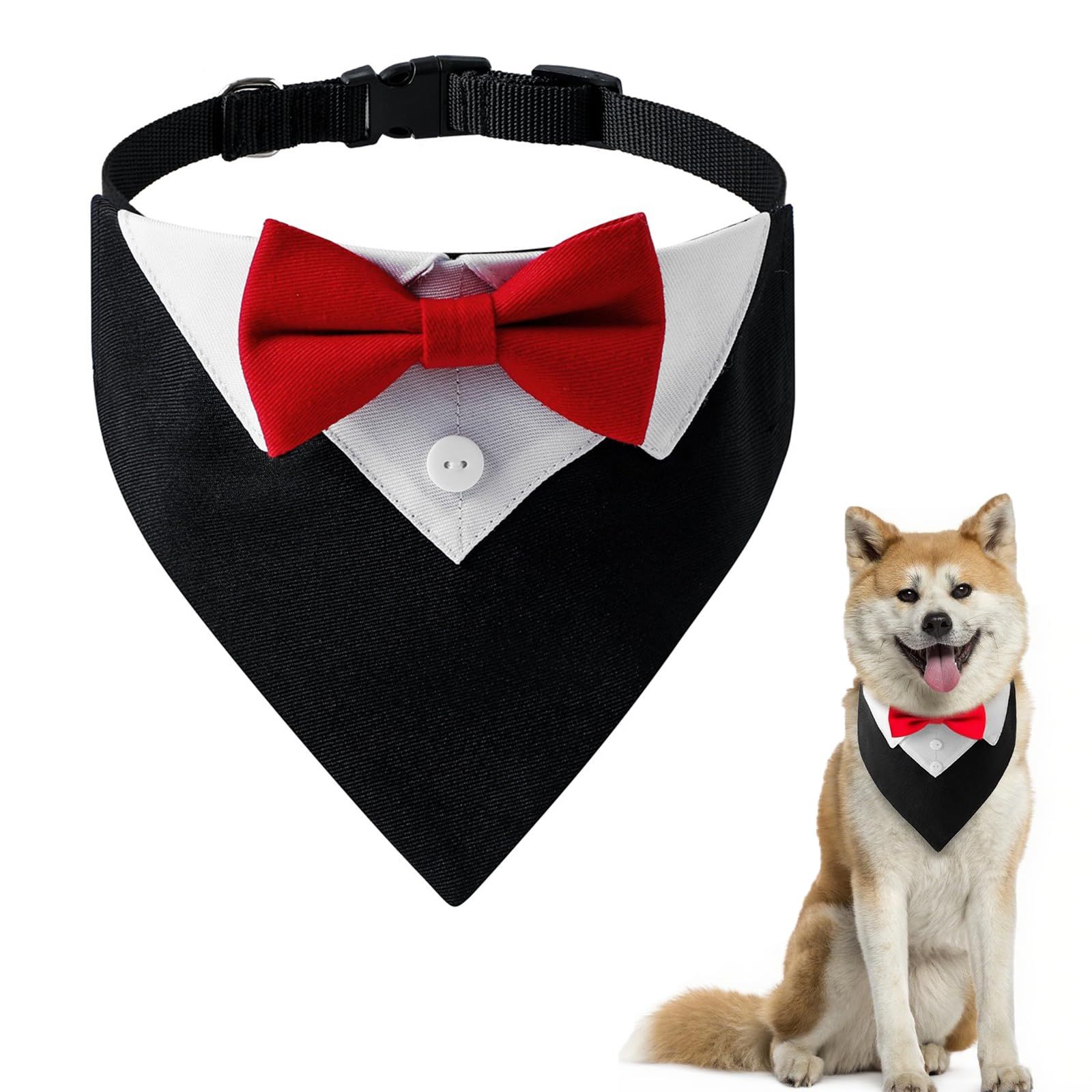 フォーマルドッグタキシードバンダナ レッド L 犬と猫のための蝶ネクタイと犬の結婚式の襟 犬タキシード 犬 衣装 犬のタキシードコットンバンダナ パーティー 記念撮影