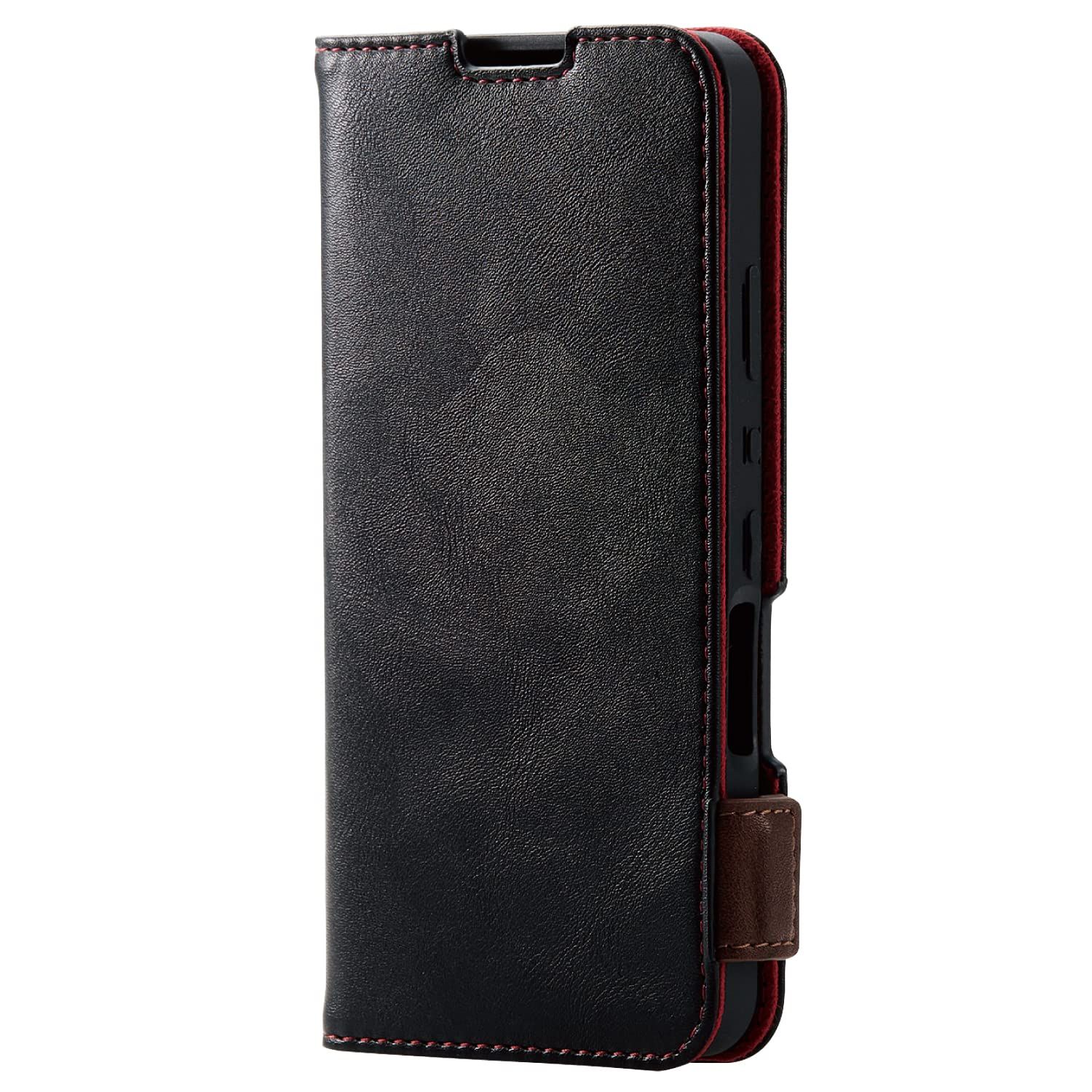 エレコム AQUOS wish SHG 06 レザーケース 手帳型 ステッチ 耐衝撃 磁石付き ブラック PM-