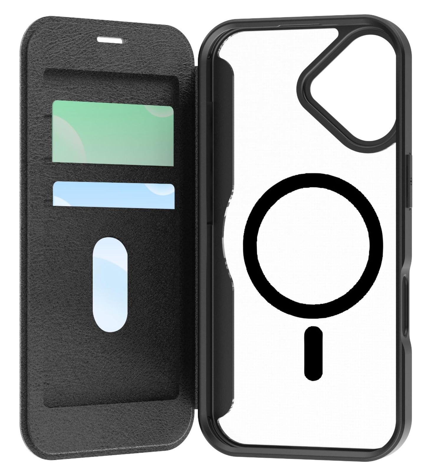 RAPTIC iPhone 17 対応 ケース MagSafe 手帳型 耐衝撃 合成 皮 革 スマホケース 背面 クリア カード入れ 頑丈 マグセーフ 携帯ケース アイフォン17 手帳型ケース Air Folio