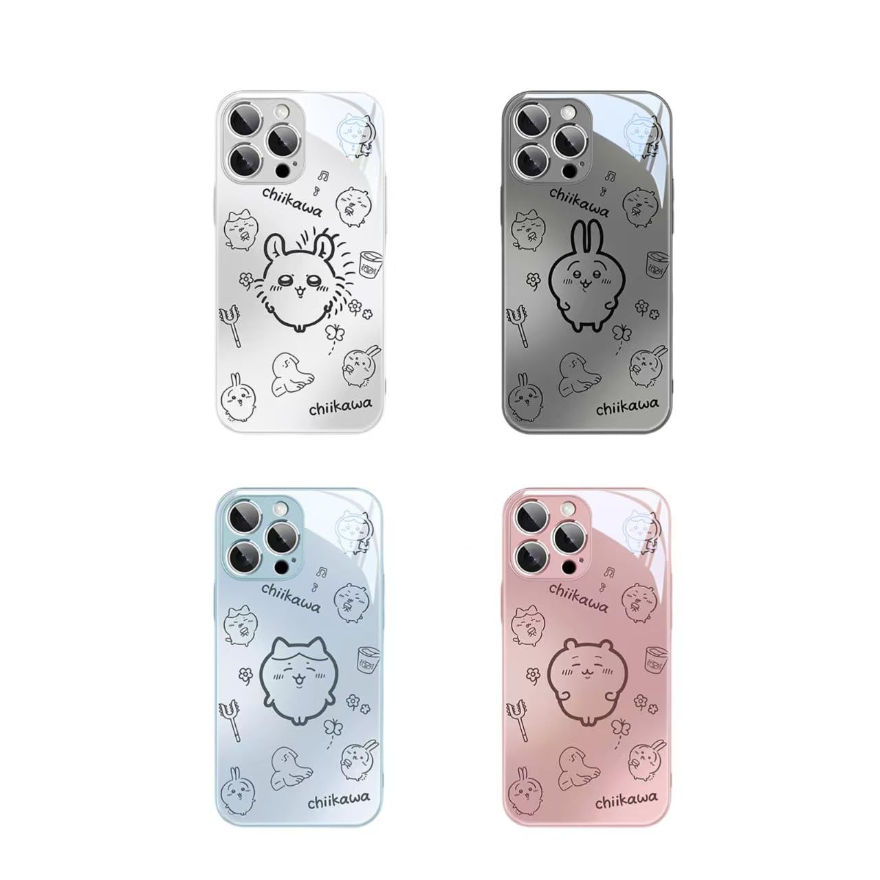 ハチワレ うさぎ モモンガ iPhone 16 pro max 用 スマホケース ガラスシェル 保護ケース 耐衝撃 レンズ保護 スレ傷防止 落下防止 指紋防止 ハ