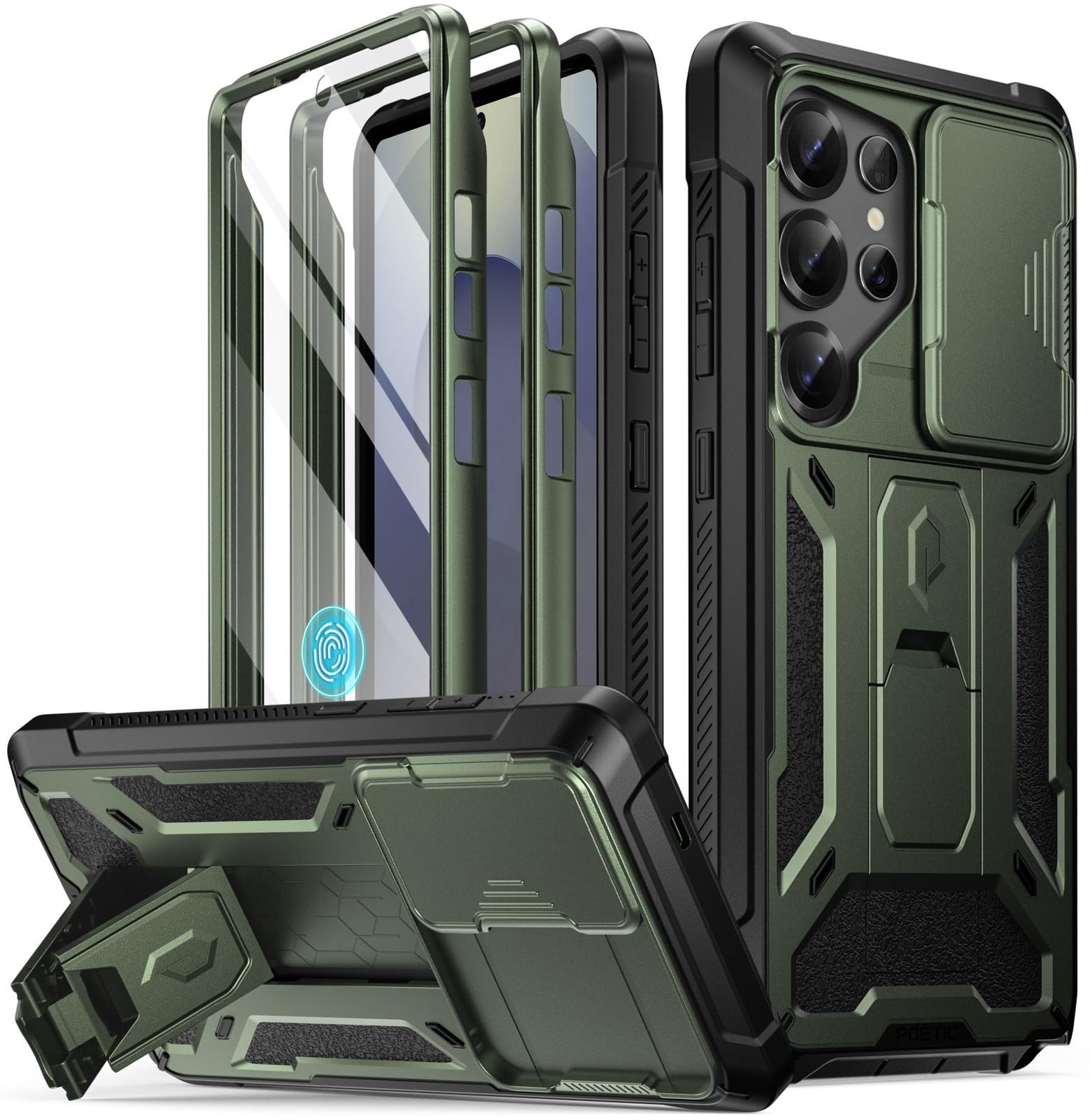 POETIC Galaxy S 25 Ultra 6.9インチケース Ultraケース Spartan カメラカバー スクリーンプロテクター 指紋認証対応 ミリタリーグレードの高耐久耐衝撃 キックスタンド - メ