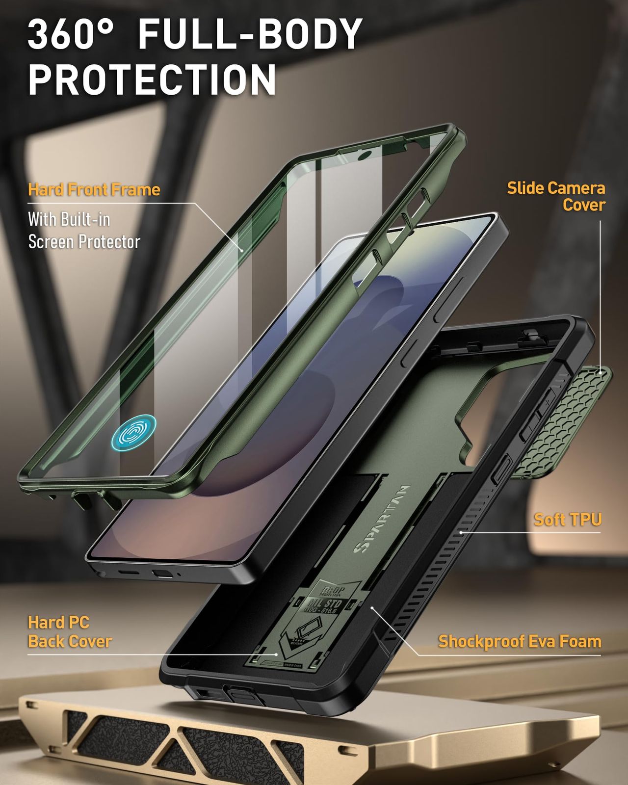 POETIC Galaxy S 25 Ultra 6.9インチケース Ultraケース Spartan カメラカバー スクリーンプロテクター 指紋認証対応 ミリタリーグレードの高耐久耐衝撃 キックスタンド - メ