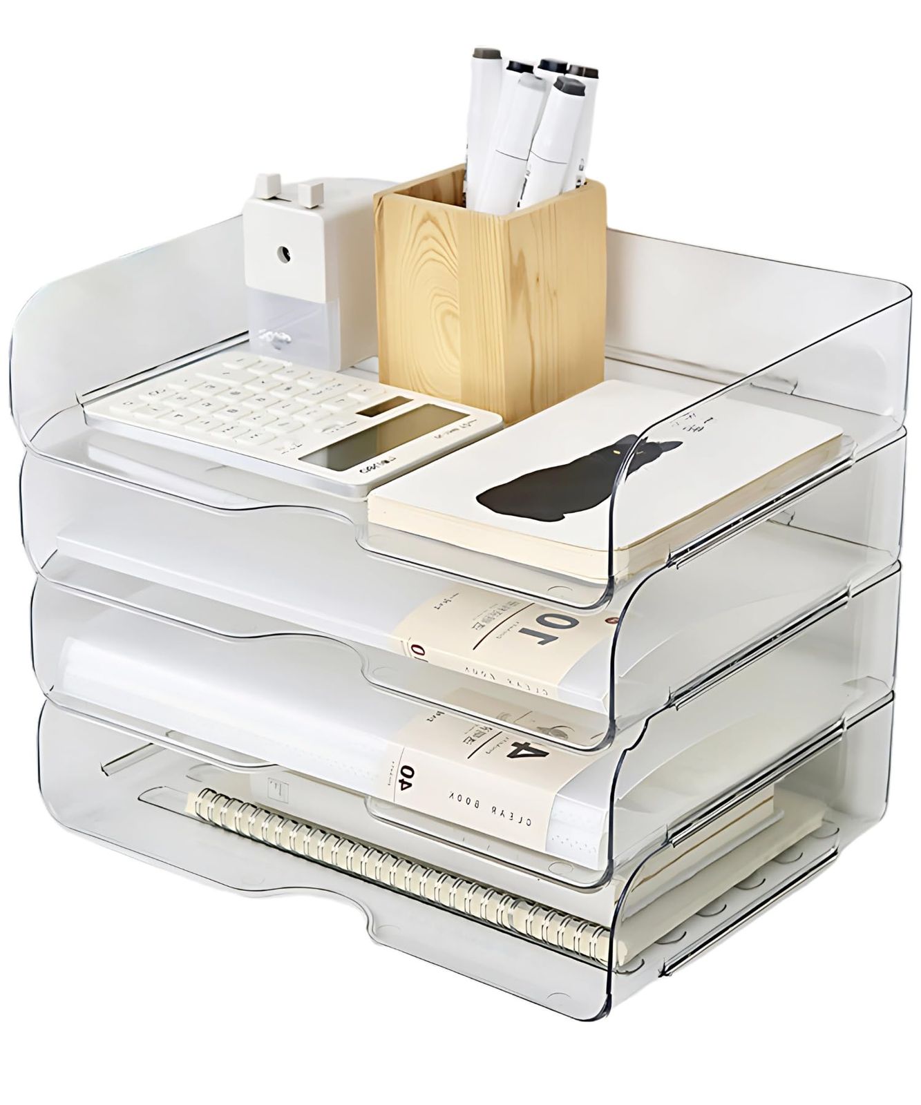 書類トレー A 4 横長 レタートレー レターケース クリアケース 書類整理棚 透明 おしゃれ 4段セット