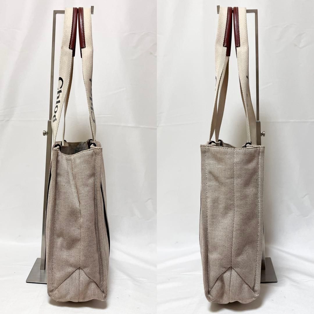 Chloe クロエ ウッディ ミディアム トートバッグ キャンバス レザー