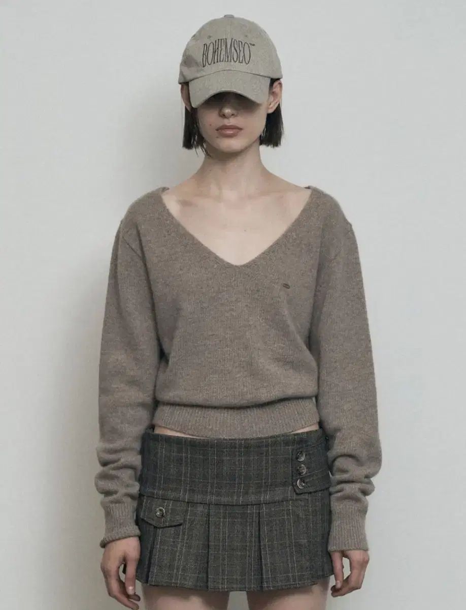 BOHEMSEO ボヘミアンソウル ルーズフィット ウール Vネック ニット ウッドベージュ