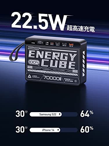  MOVE SPEED 70000 mAh 4台同時充電 大容量 22 5 W急速充電 PD 20 W QC 3 0 PSE認証済み 4出力ポート LCD残量表示 旅行 出張 停電 防暑対策 地震 災害 アウトドア用 防災グッズ 緊急用必 32 c 9231 b その他 キッチン 食器