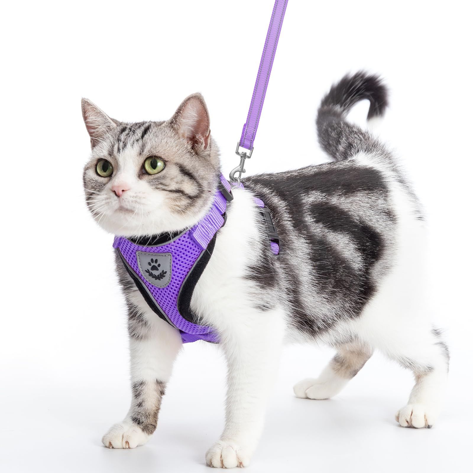 PUPTECK 猫 ハーネス リード セット 猫用ハーネス 猫牽引ロープ 猫用胴輪 ペット用品 可愛い おしゃれ リード付き 夜間反射 調節 着脱簡単 抜けない 通気メッシュ 軽量 耐久性 安全 快適 お出かけ はーねす 子猫 ねこ ネコ