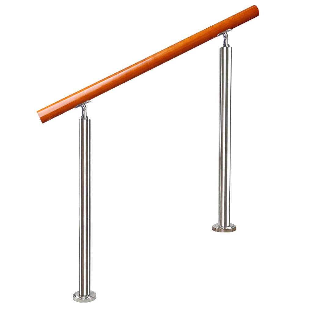 120 cm 屋外 階段 手すり DIY 無垢材の手摺り 玄関の手すり 製丸棒 304ステンレス鋼支柱 角度調整 屋内屋外用 銀