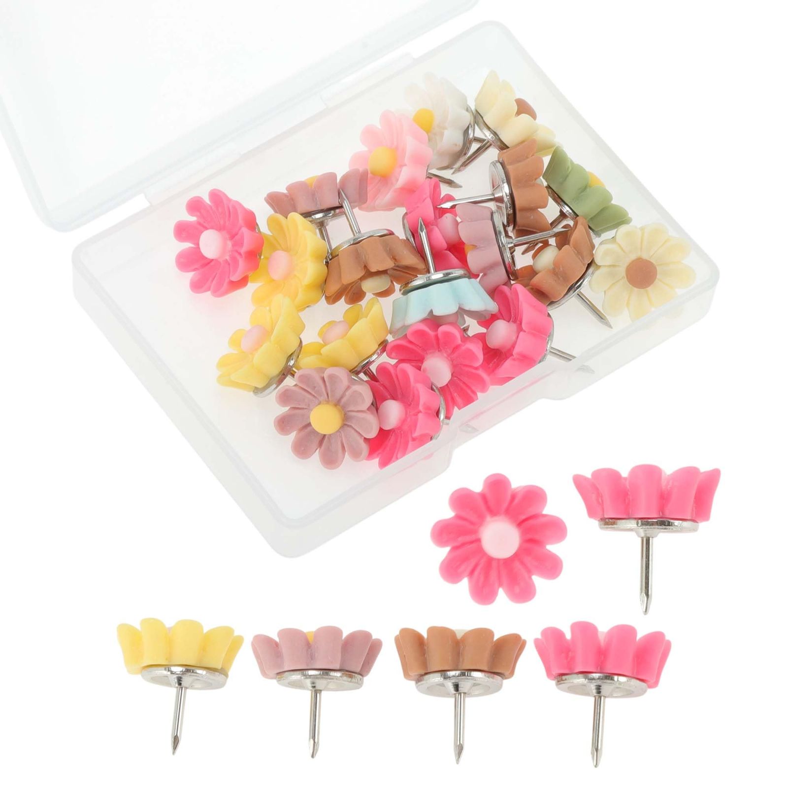 画鋲 画びょう 押しピン プッシュピン 収納ケース付き オフィス 写真DIY地図 固定用 掲示板や工作用 デイジー