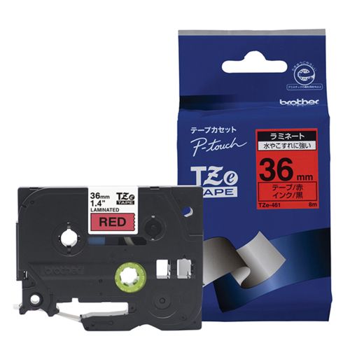 (まとめ) ブラザー BROTHER ピータッチ TZeテープ ラミネートテープ 36mm 赤／黒文字 TZE-461 1個 【×10セット】 送料無料 ブラザー(brother) TZe-461 ピータッチ ラミネートテープ 黒文字/赤
