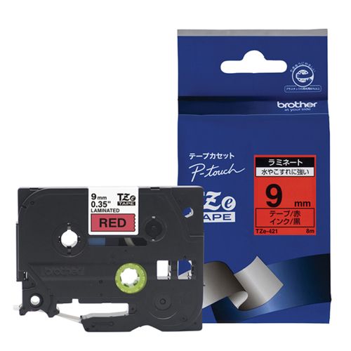 ブラザー(brother) TZe-421 ピータッチ ラミネートテープ 黒文字/赤