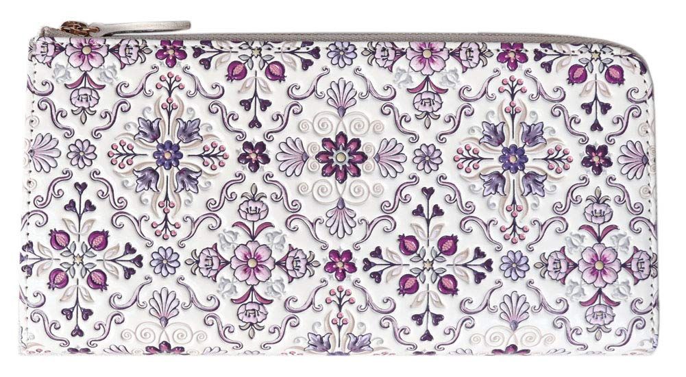 浅草文庫 L字ファスナー 長財布 オリエント 柄 スリム 財布 サイフ 革 友禅染 江戸小紋 江戸むらさき 江戸紫 えどむらさき