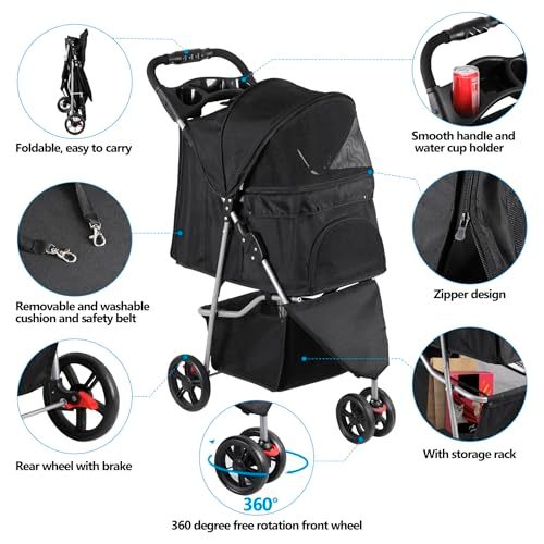  F able Pet Stroller for Cats and Dogs ペットカート 3輪 折りたたみ ペットバギー 犬 バギー 犬用カート 小型犬 中型犬 猫用 ペットベビーカー 防水 軽量 子犬 老犬介護 散歩 収納カ a 08 e 4635 その他 キッチン 食器