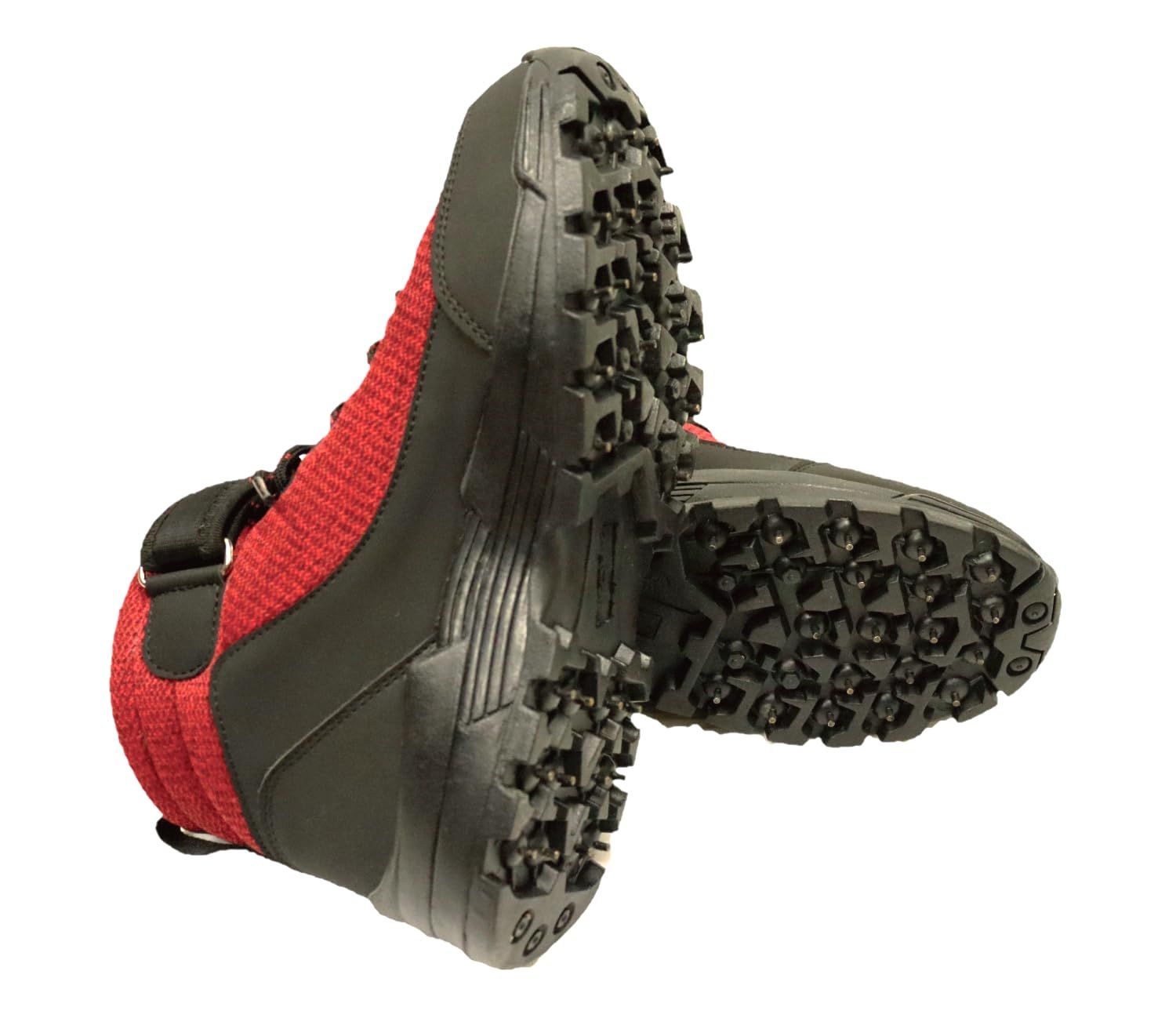 GOTSURI スパイクシューズ ハイカット 日本設計の幅広スパイク底 杢レッド ハイグリップ ハイクッション