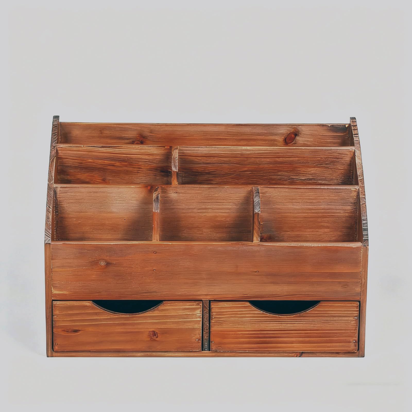 デスク上 本立て ブックスタンド 本棚 スキッリ 整理整頓 小物入れ 引き出し 卓上収納 木製 小物棚 リモコンラック ブラウン