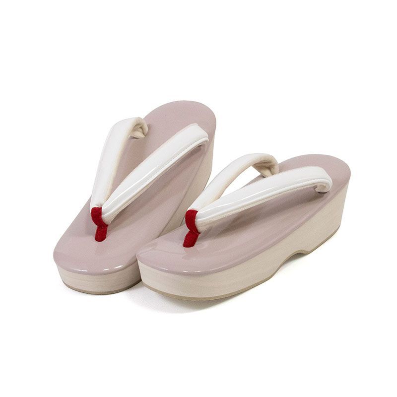 日本製 ＥＶＡ草履 ピンクベージュ|鼻緒白＋前坪エンジ|フリーサイズ ms 1367