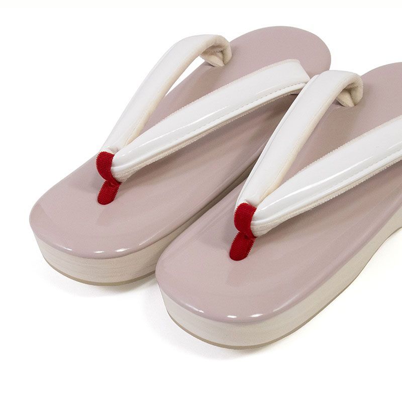 日本製 ＥＶＡ草履 ピンクベージュ|鼻緒白＋前坪エンジ|フリーサイズ ms 1367