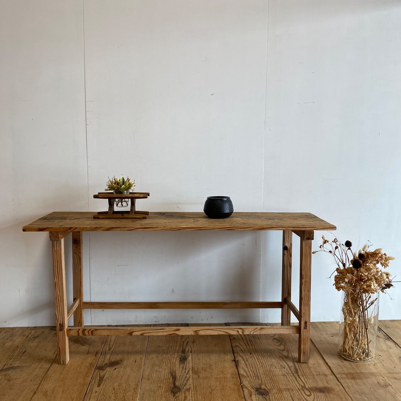 アンティーク テーブル 机 展示台 作業台 一枚板 カウンター 木製 無垢材 y 491