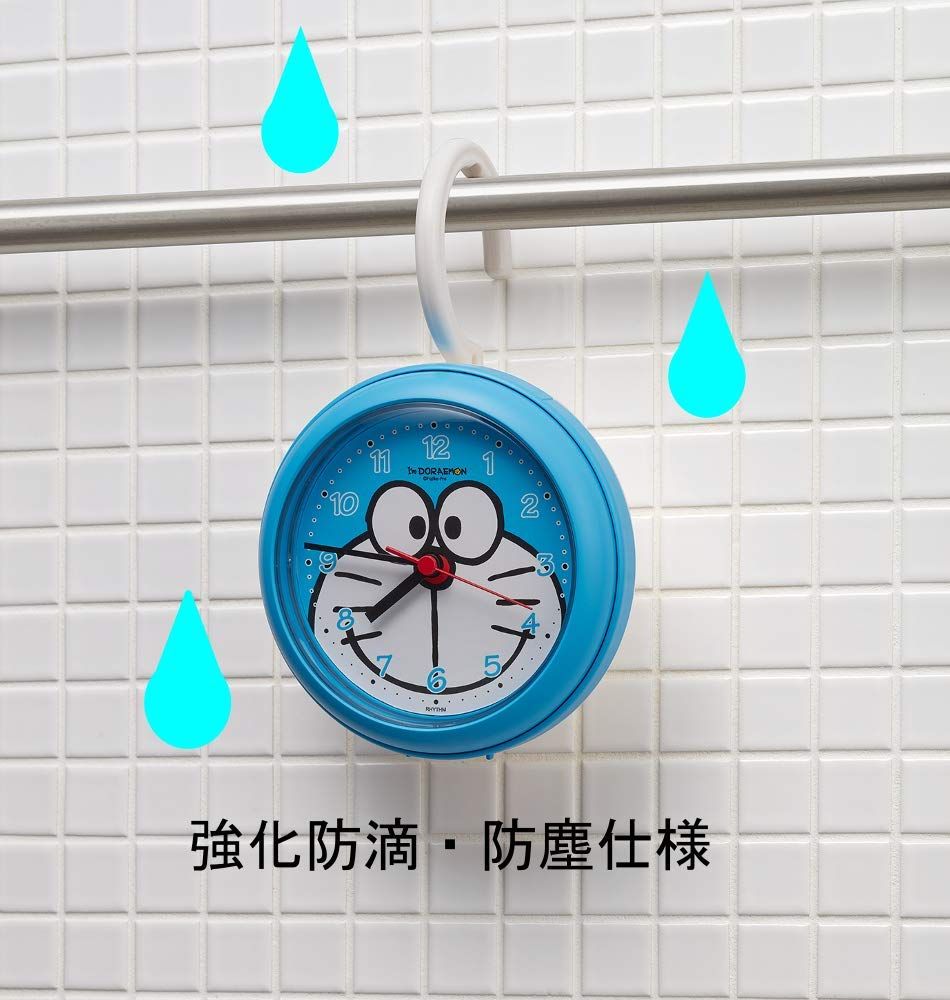  リズム RHYTHM ドラえもん 掛け時計 置き時計 お風呂 で使える 強化防滴 防塵型 クロック ブルー Φ11.8 x 4.8 cm 掛け時計 置き時計 インテリア 生活道具