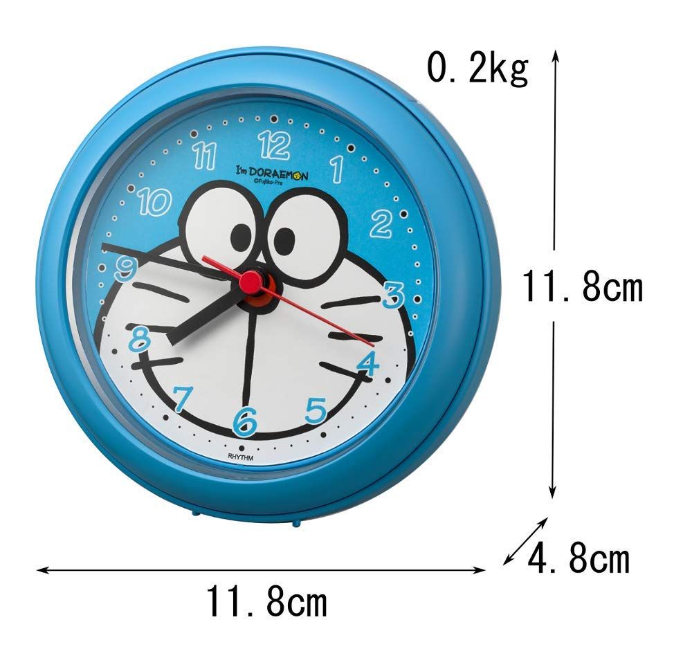リズム RHYTHM ドラえもん 掛け時計 置き時計 お風呂 で使える 強化防滴 防塵型 クロック ブルー Φ11.8 x 4.8 cm