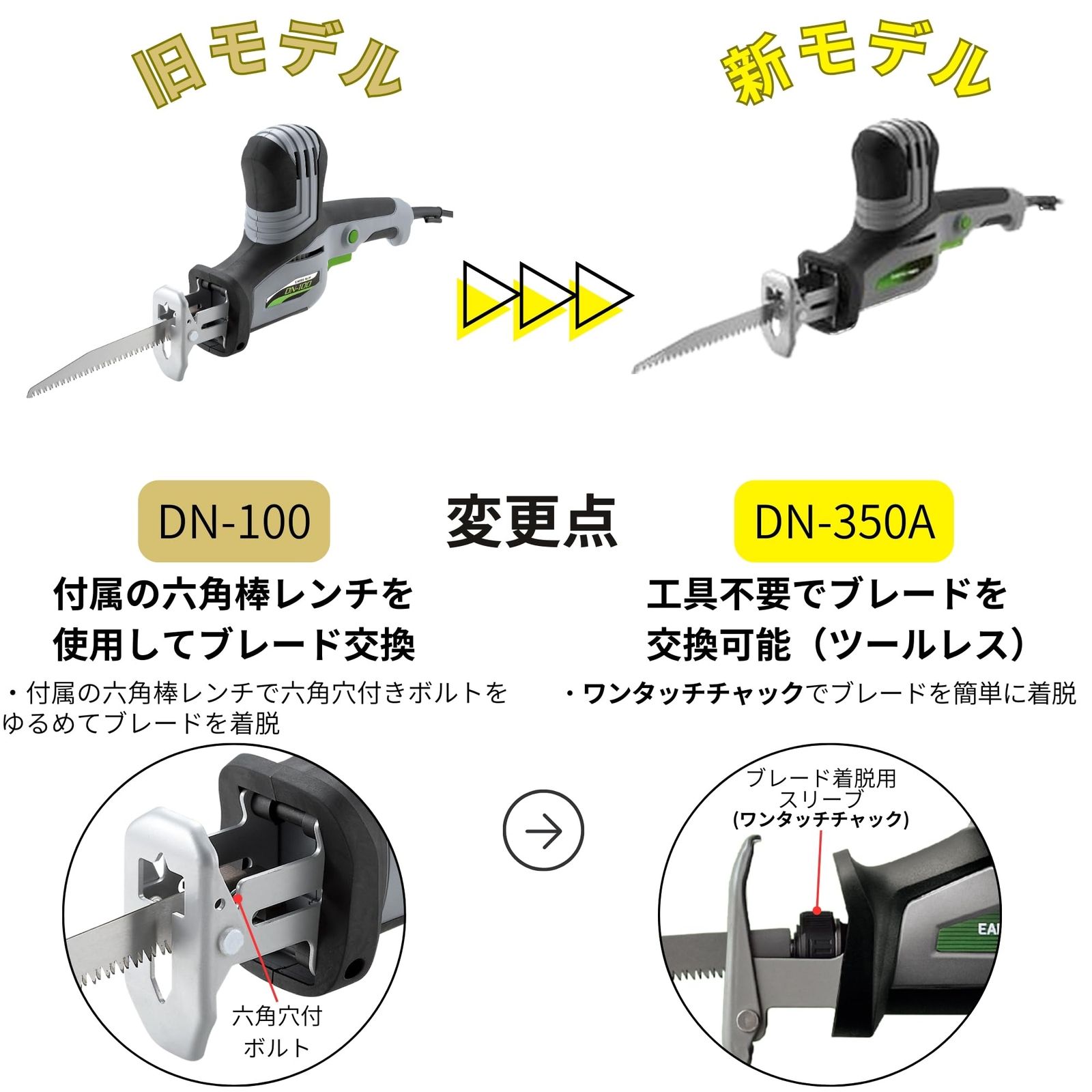 高儀 コード式 電気のこぎり DN-350 A EARTH MAN 無段変速 3種類のブレード付属 工具不要でブレード交換 ワンタッチチャック 電源コード 2 m たかぎ
