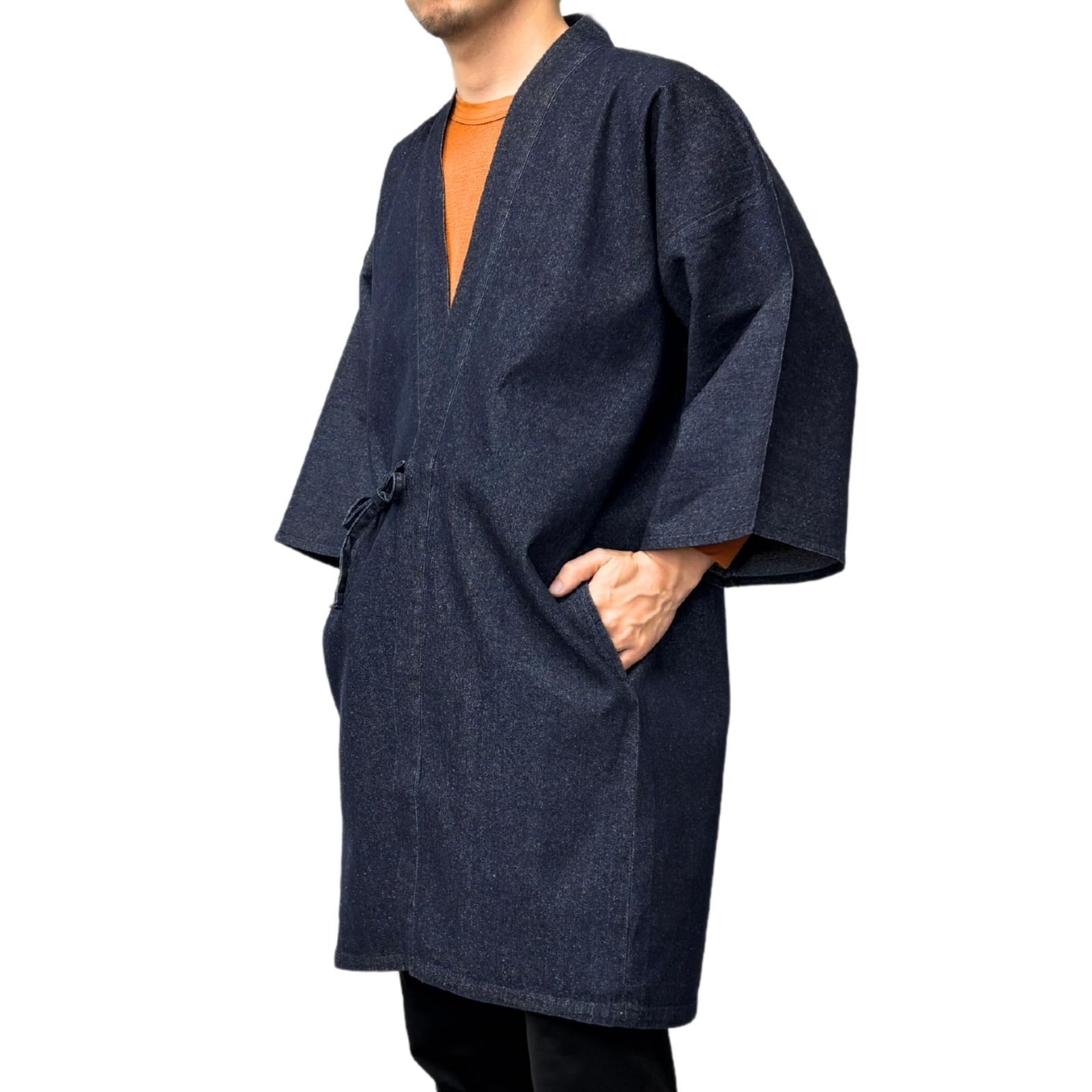 クーポン有 レディース メンズ 綿100％ 3 WAY 羽織り 法被 袢纏 長半纏 デニム生地 はっぴ 江戸てん