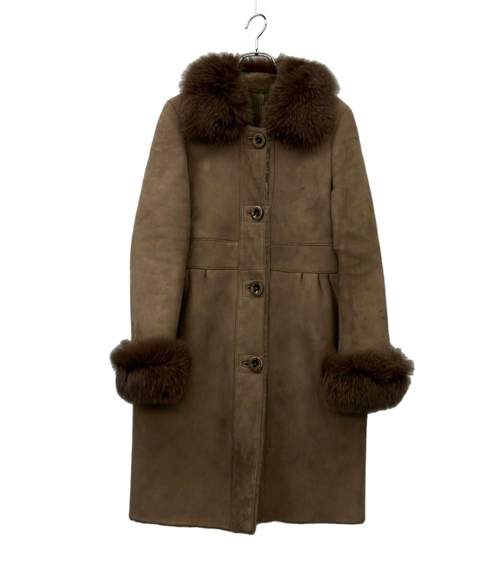 ダブルスタンダードクロージング ムートンコート ラムレザー フォックス レディース SIZE F M DOUBLE STANDARD CLOTHING