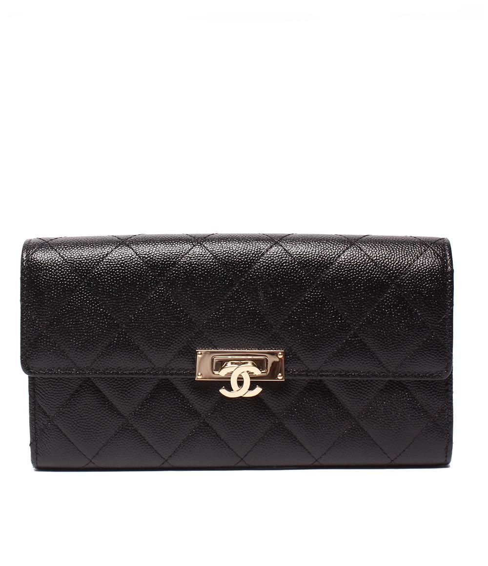 シャネル 長財布 ココ ロック フラップウォレット ゴールド金具 キャビアスキン A 80768 CHANEL