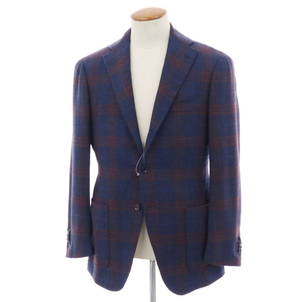 リングヂャケット RING JACKET ウール チェック 3 B テーラードジャケット ネイビーxブラウン サイズ46 メンズ