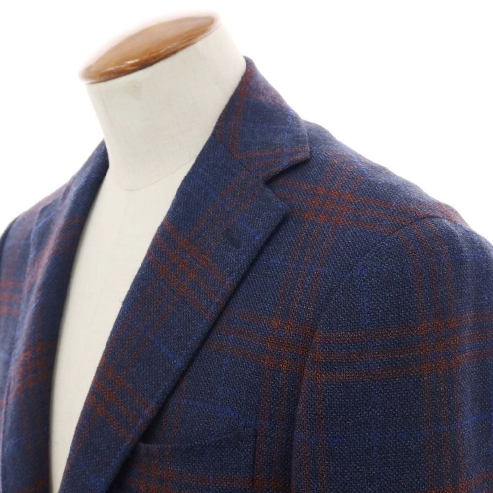 リングヂャケット RING JACKET ウール チェック 3 B テーラードジャケット ネイビーxブラウン サイズ46 メンズ