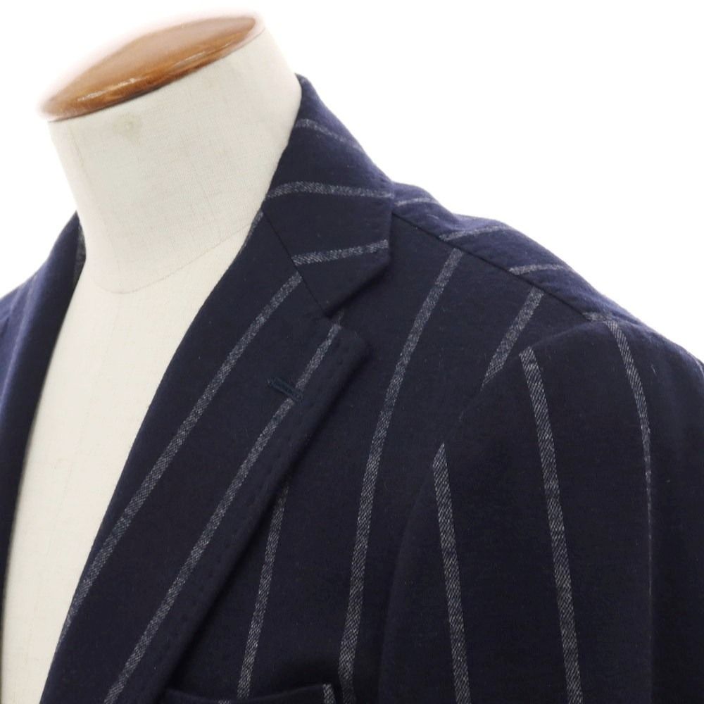 リングヂャケット RING JACKET ウールコットン ストライプ 3 B テーラードジャケット ネイビーxグレー サイズ46 メンズ