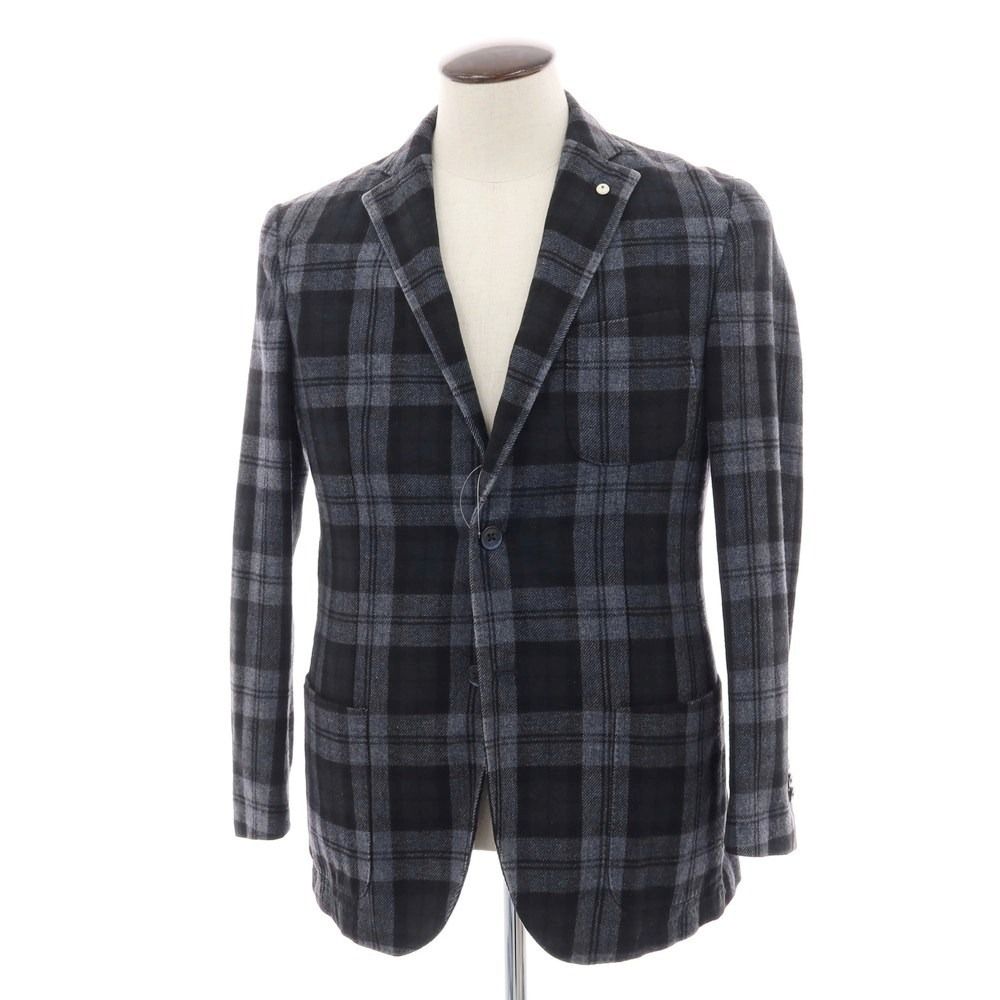 エルビーエム1911 L.B.M.1911 ウールポリエステルナイロン チェック 2 B テーラードジャケット ブラックxグレー サイズ50 メンズ