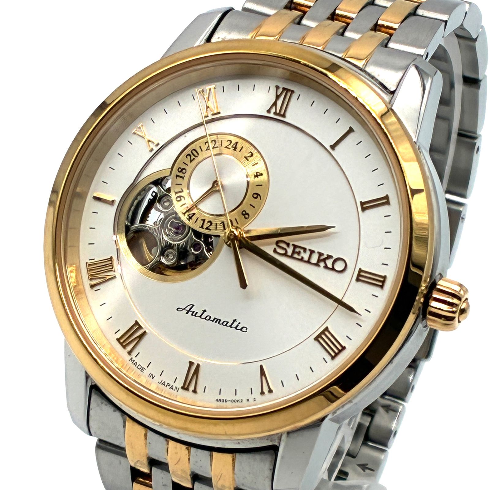 ♥級 SEIKO セイコー メンズ 腕時計 プレサージュ 裏スケ シースルーバック オートマチック 稼動品 ホワイト ゴールド