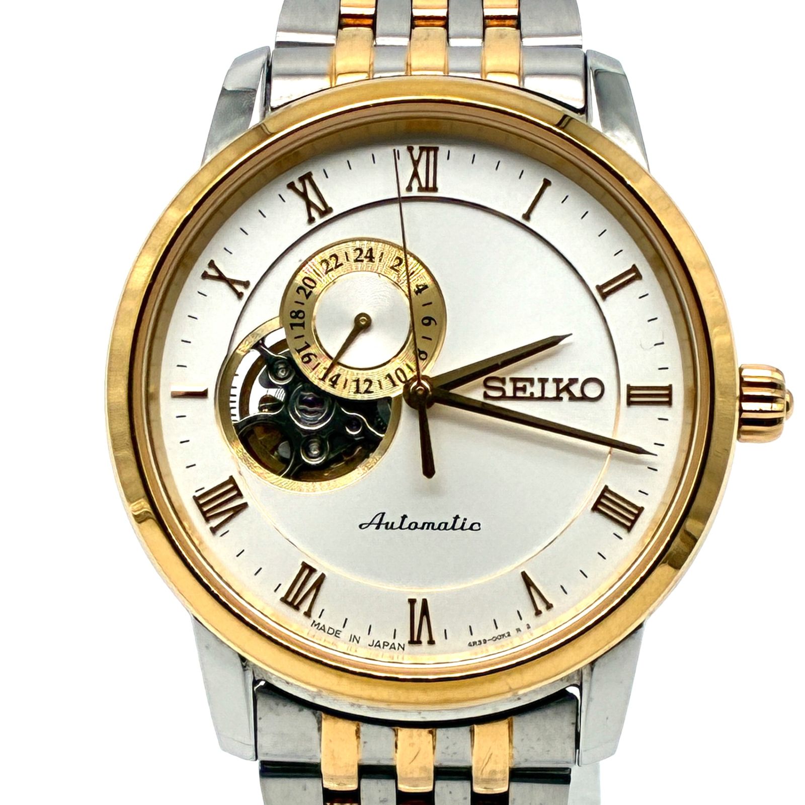 ♥級 SEIKO セイコー メンズ 腕時計 プレサージュ 裏スケ シースルーバック オートマチック 稼動品 ホワイト ゴールド