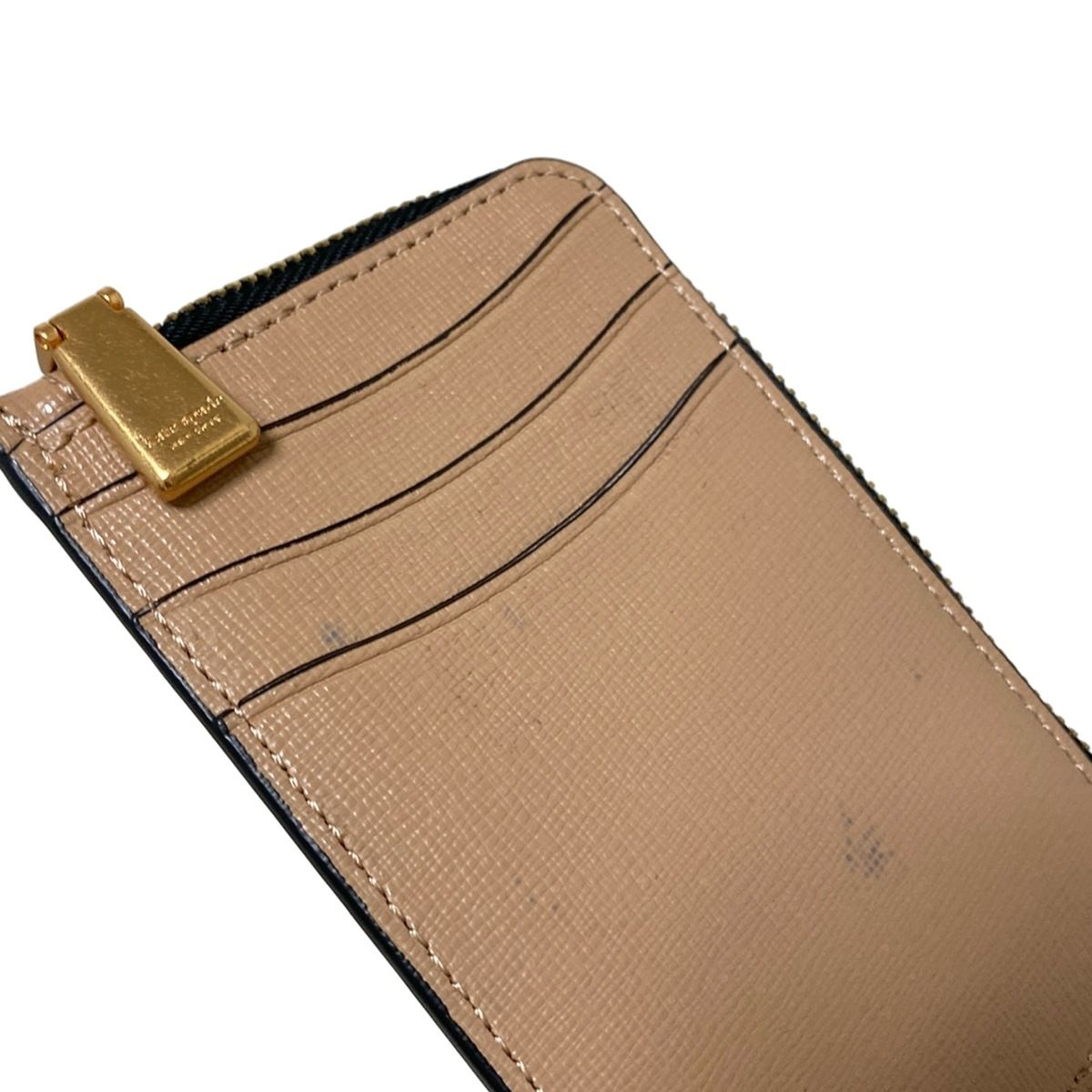 Kate spade(ケイトスペード) コインケース - K8957 ベージュ&times;黒 L字ファスナー/キーリング付き レザー