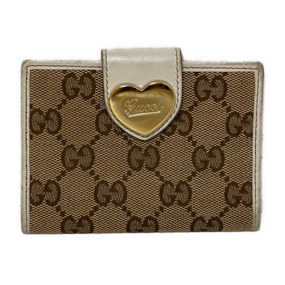GUCCI グッチ カードケース GG柄 224261 ベージュ×ダークブラウン×白 ハート|パスケース付き レザー