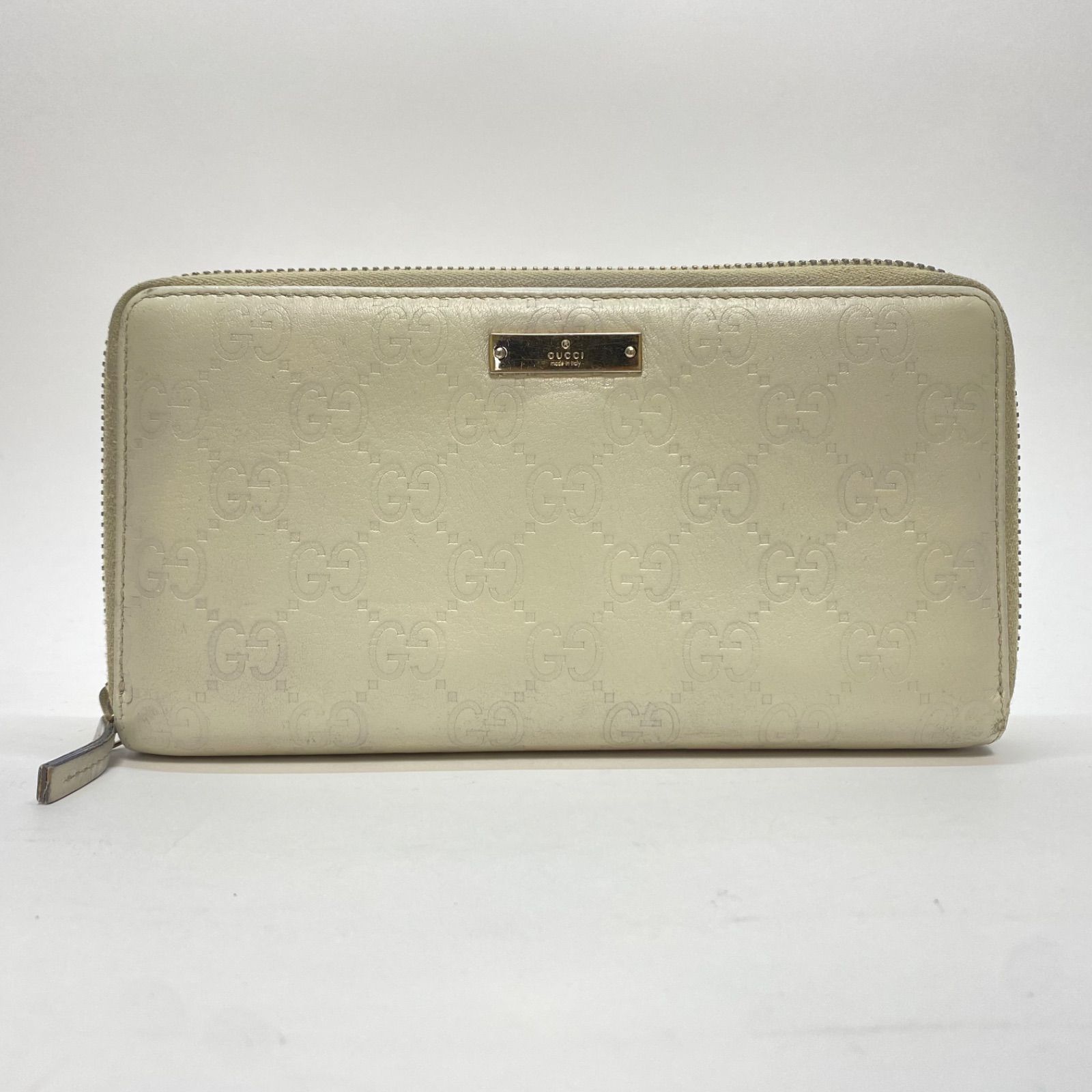 3159 GUCCI グッチ 長財布 シマレザー ベージュ ラウンドファスナー 