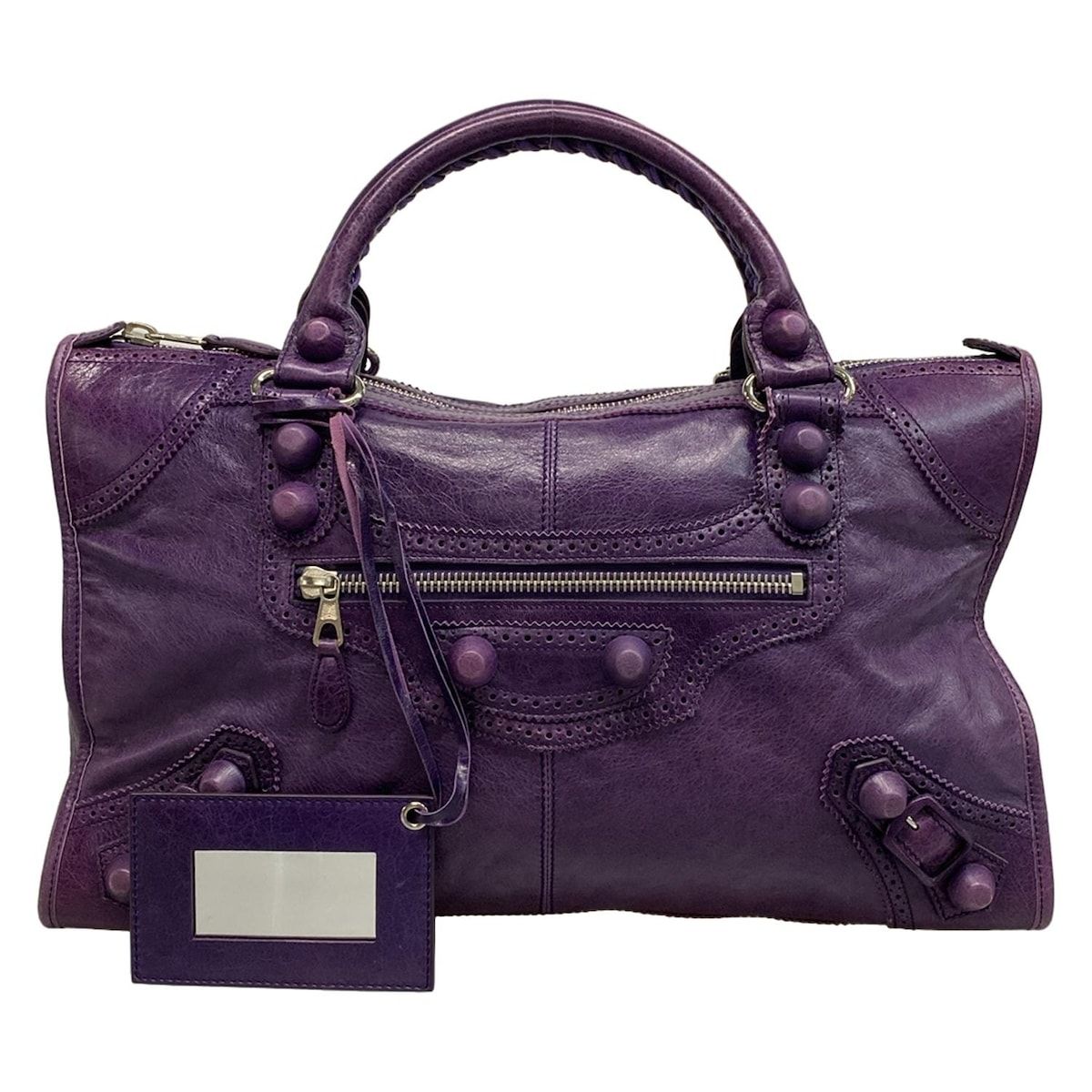 バレンシアガ ハンドバッグ エディターズバッグザジャイアントワークカバード 204526 パープル レザー