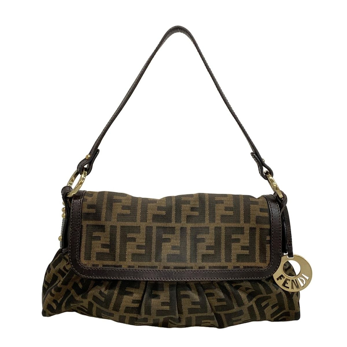 FENDI フェンディ ハンドバッグ シェフバッグ ズッカ柄 8 BR 445 ブラウン×黒×ダークブラウン レザー