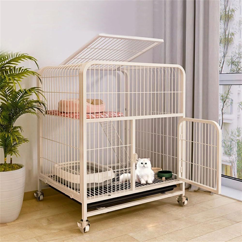 猫ケージ 大型 ２段 折りたたみ キャットケージ ドア付き 掃除しやすい 多頭飼い 脱走防止 ネコハウス 多段 組み替え自由 簡単組み ホワイト