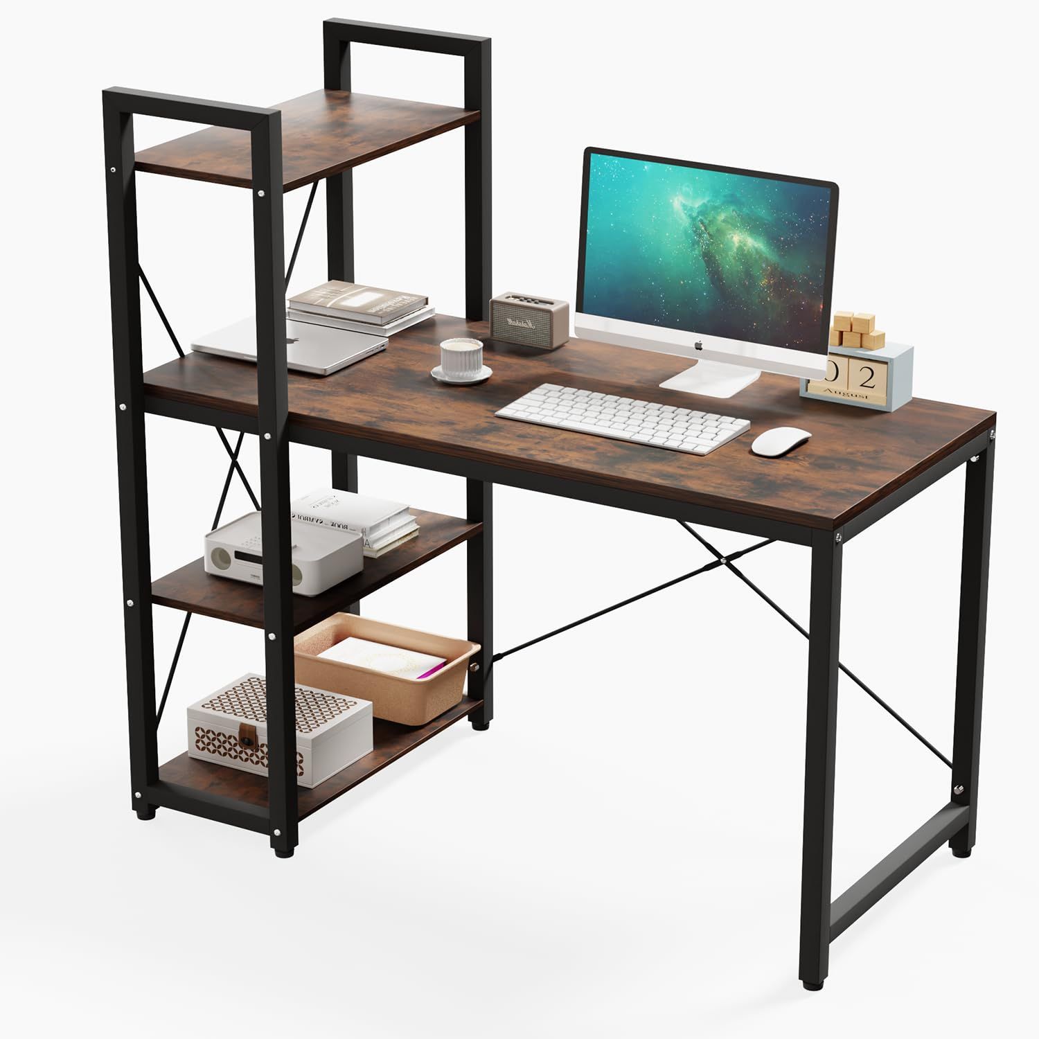 パソコンデスク ラック付きデスク H型 棚は左右付け替え可 机 棚付き PCデスク 勉強机 幅100 cm×奥行50 cm オフィスデスク 書斎 テレワーク