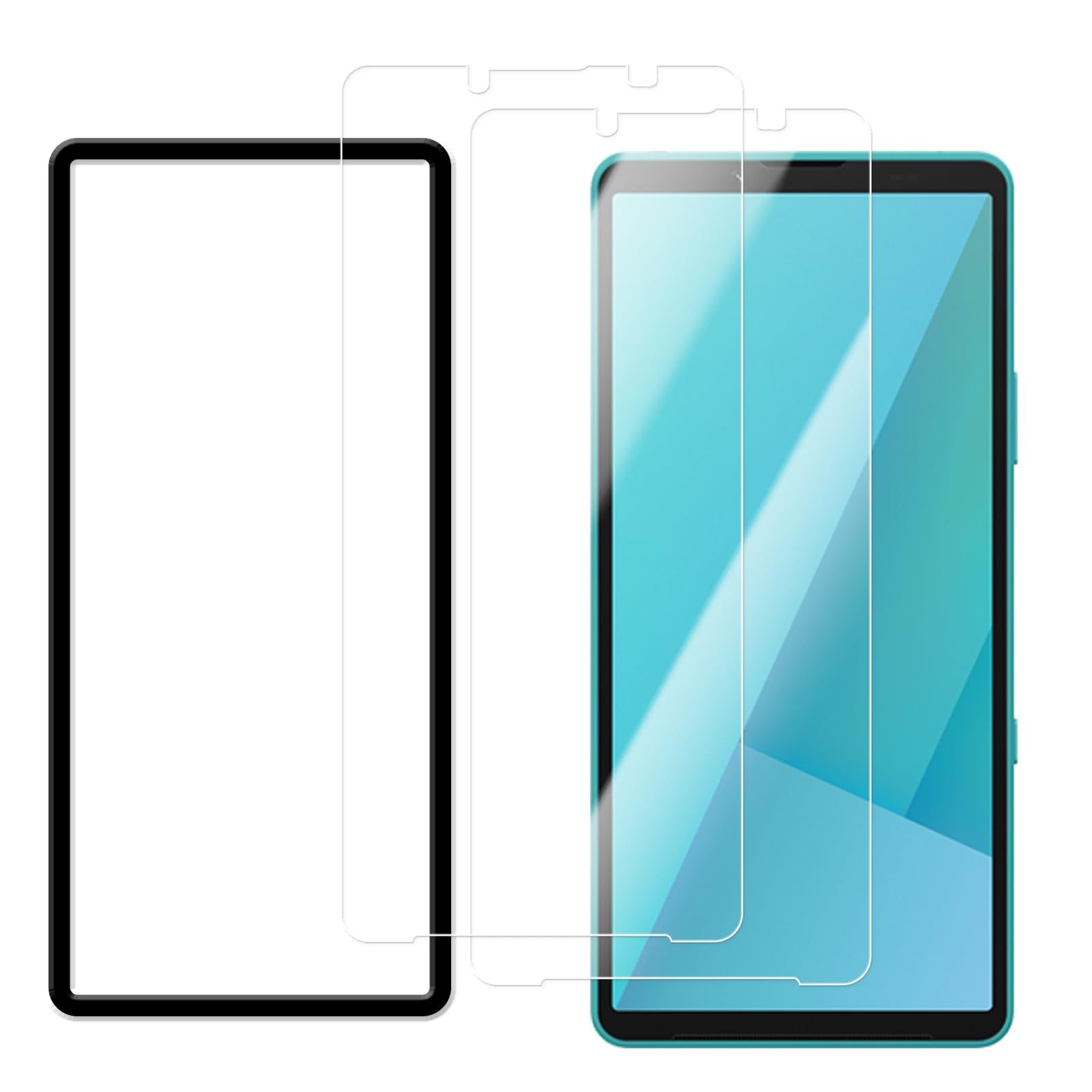 For Xperia 10 VII 用の ガラスフィルム 液晶保護フィルム 国産旭硝子素材製 9 H 表面硬度 強化ガラス 耐傷性 画面保護フィルム セット ガイド枠付き