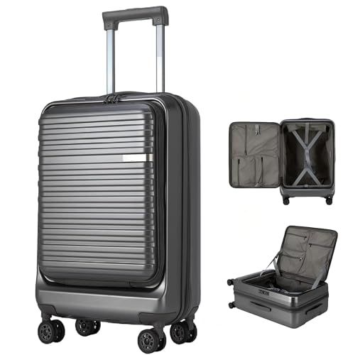 ダークグレー Mサイズ 耐衝撃 静音 ABS PC キャリーバッグ 軽量 機内持ち込み 前開き 拡張機能付き ファスナー キャリーケース フロントオープン スーツケース 94614 a 07