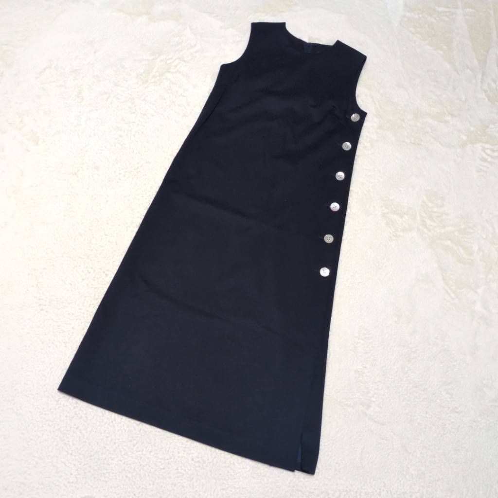 Mfil エムフィル ノースリーブ ワンピース 38 ネイビー ビッグボタン